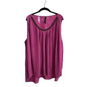 Melissa McCarthy Seven7 Pink Pleated Tank Top Plus 2X Beaded Hi-Low Womens Flowy